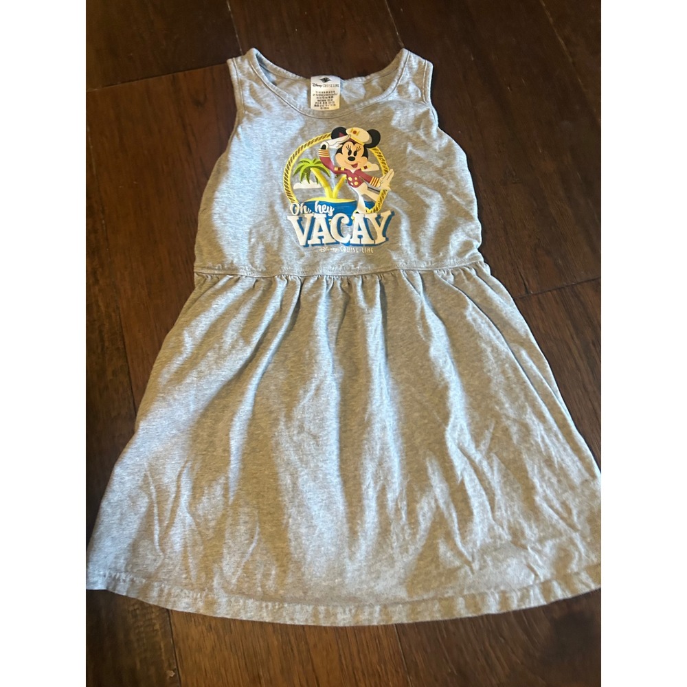 Disney Cruise Line Minnie Mouse Oh Hey Vacay Gray Sleeveless Dress Kids Medium